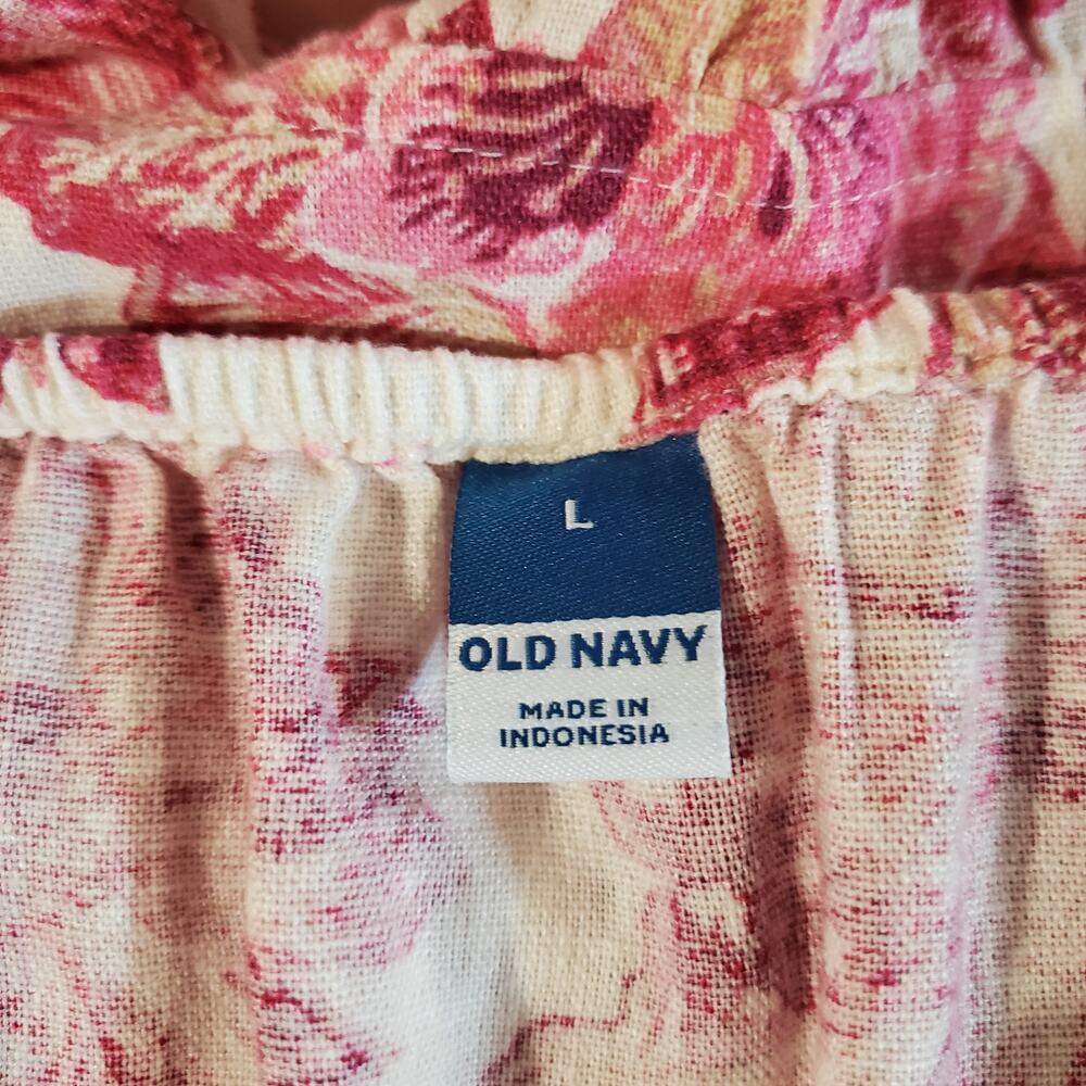 Old Navy Cami Smocked Tiered Floral Linen Blend Maxi Dress Size L Pockets Summer - Picture 8 of 13